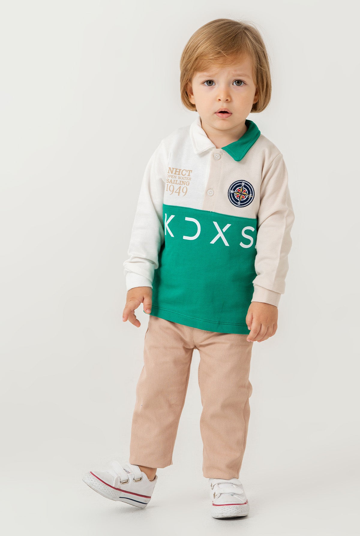 Erkek Bebek Renk Bloklu Uzun Kollu Polo Yaka Sweatshirt